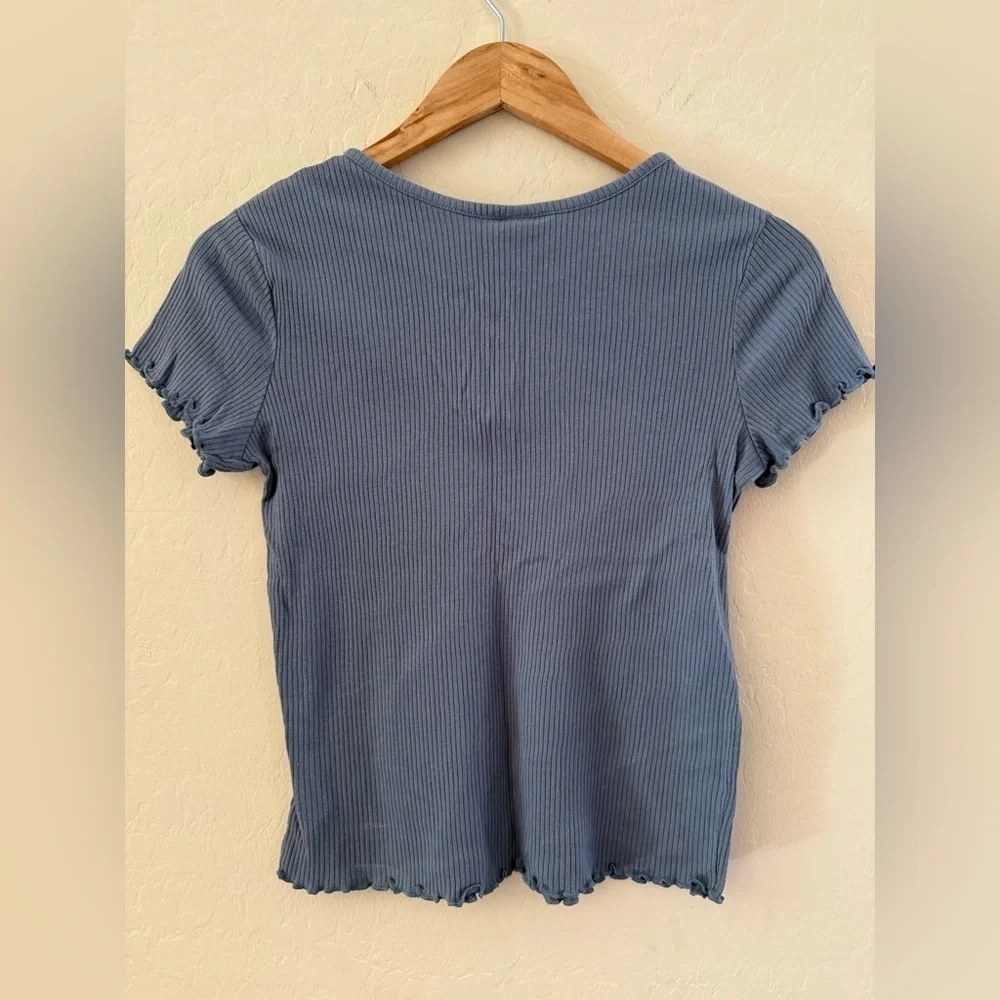 Blue Ribbed Button-Up Women's Top